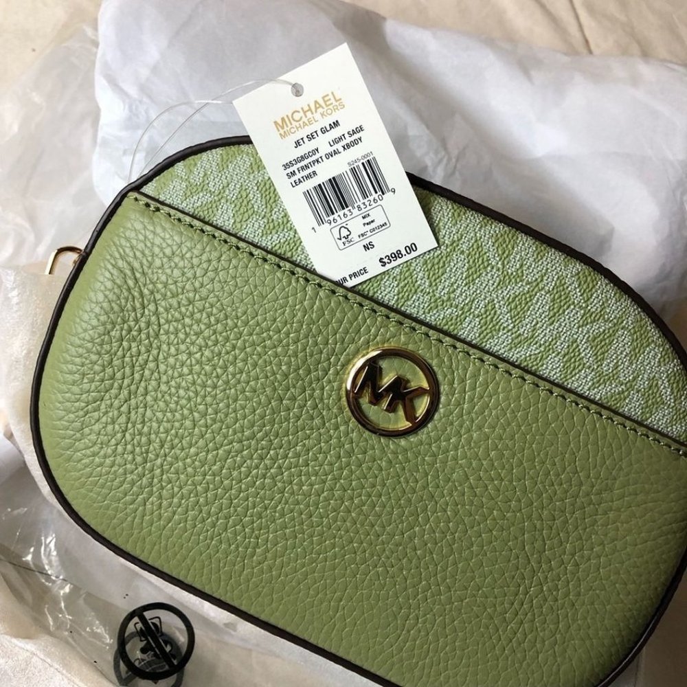 Michael Kors Jet Set Glam Small Crossbody Purse Leather Handbag Light Sage - NWT